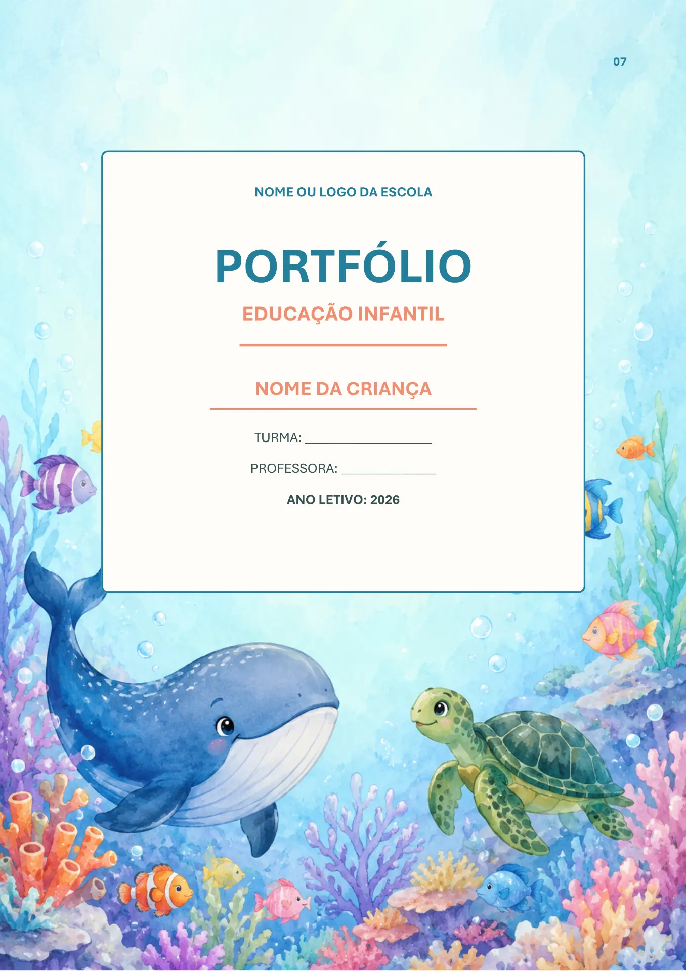 Capa de portfólio com tema fundo do mar