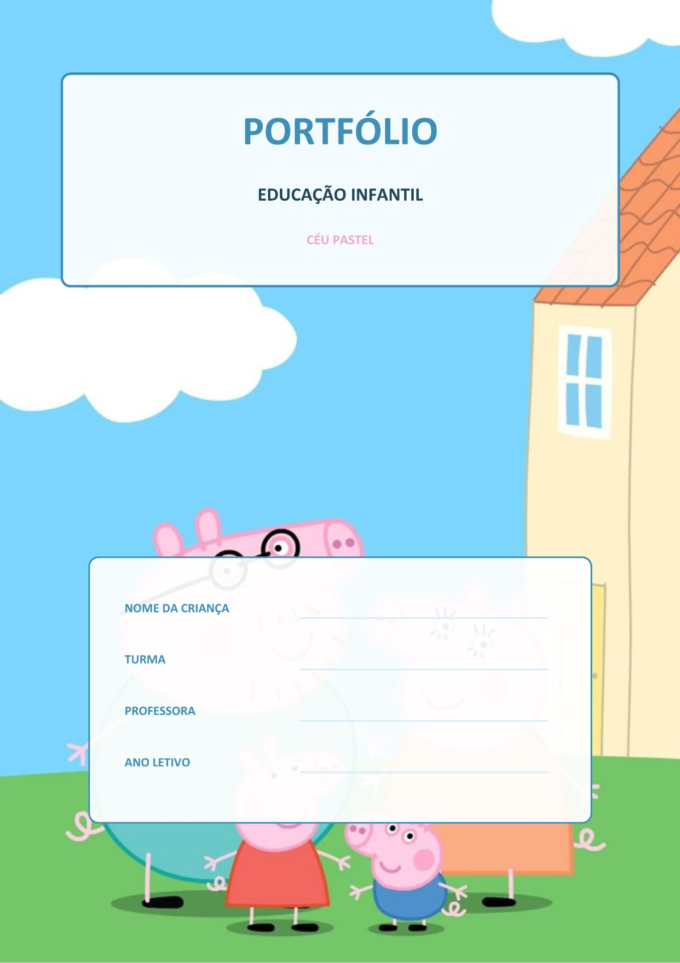 Capa de portfólio tema família de porquinhos